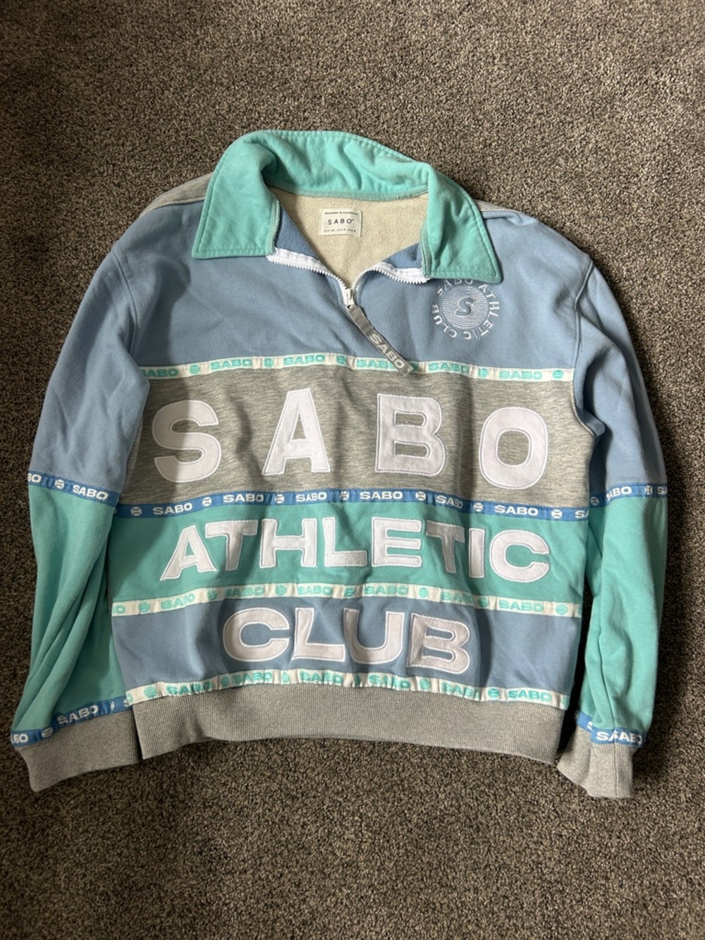 Sabo Skirt Colorblock Athletic Club Pullover - Teal, Light Blue, Gray, White